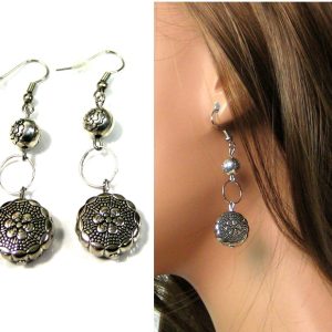 Boucles d&rsquo;oreilles longues métal argenté