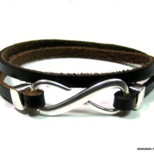 Bracelet infini pour homme Argent et cuir personnalisé