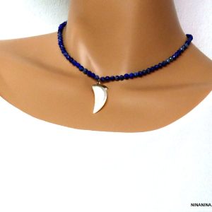 Collier lapis lazuli dent de requin