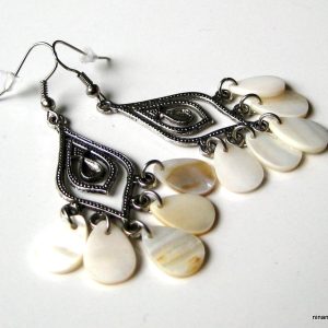 Boucles D&rsquo;oreilles métal argenté et nacre