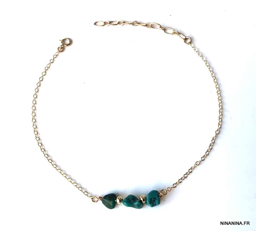 Chaine de cheville turquoise verte naturelle Plaqué Or – Image 8