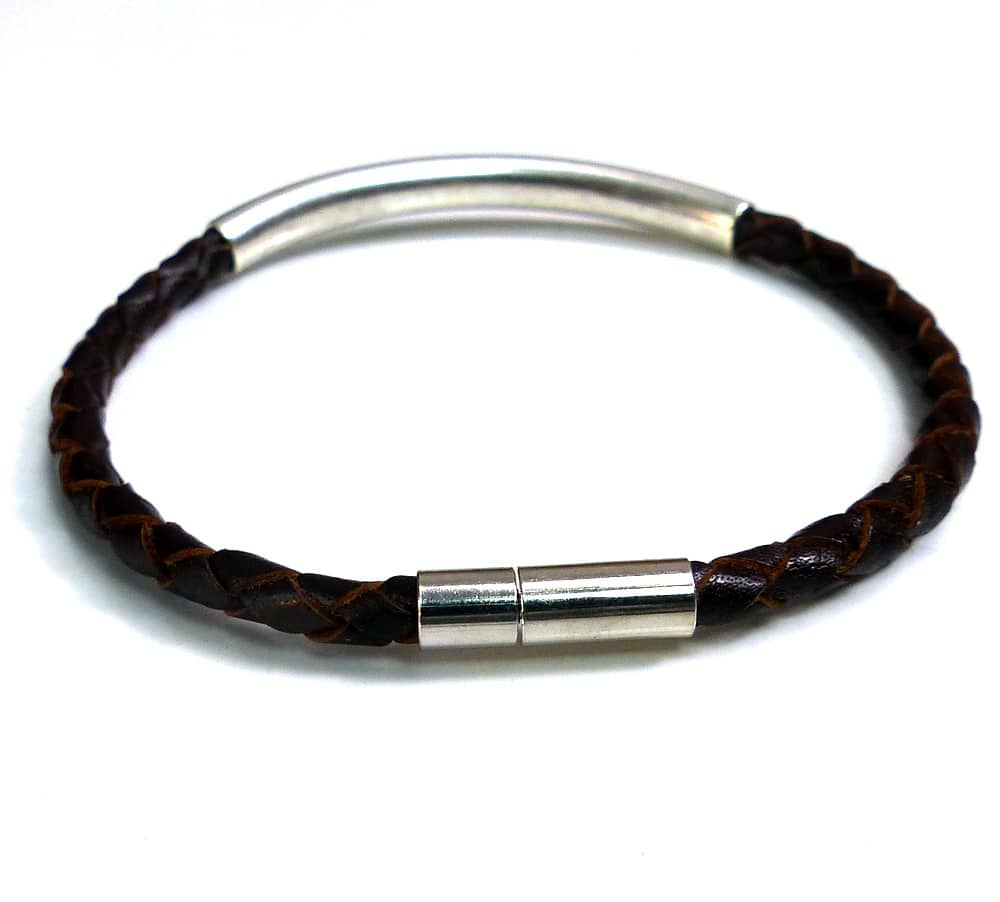 Bracelet homme cordon cuir tressé perle tube zamak – Image 7