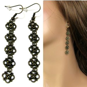 Boucles d&rsquo;oreilles longues métal bronze