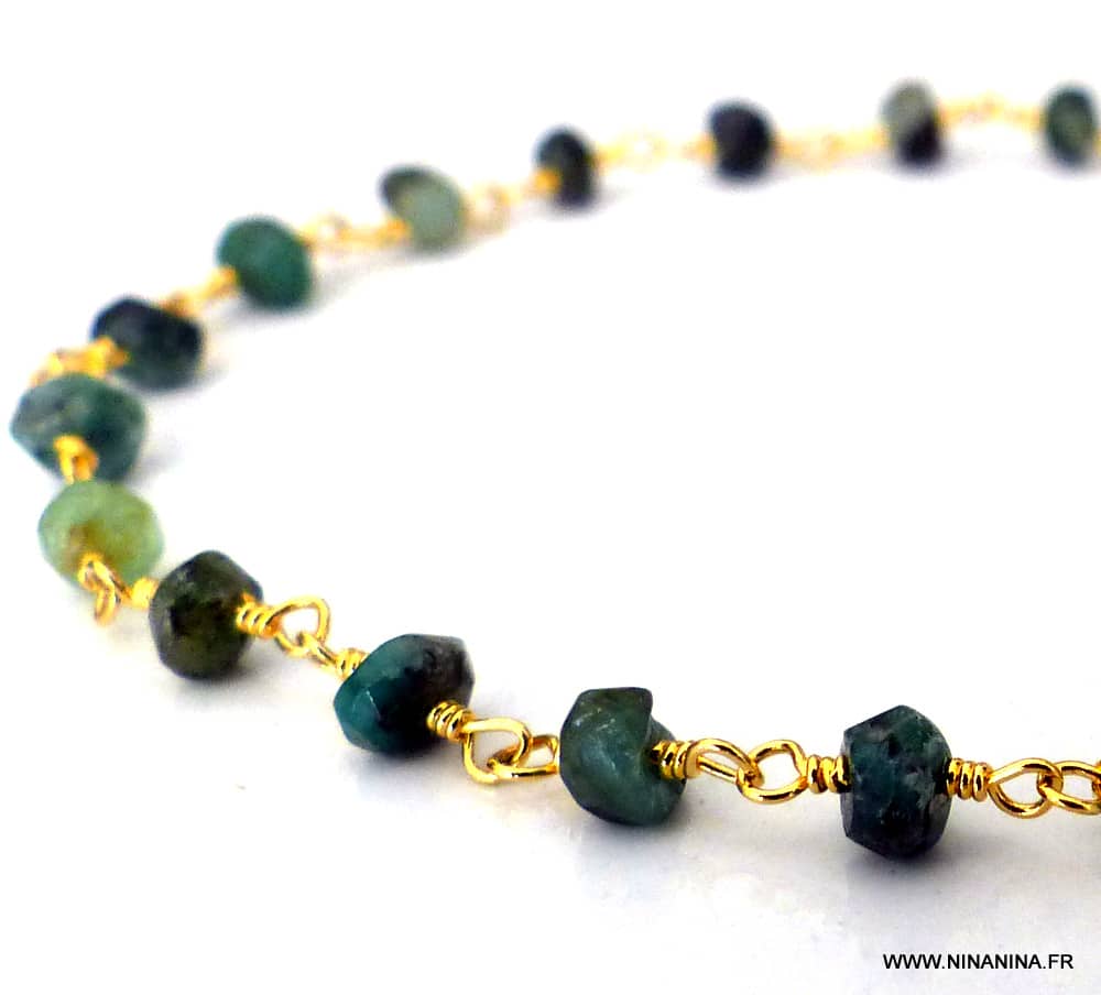 Bracelet de cheville Emeraude brute Infini Plaqué Or – Image 6