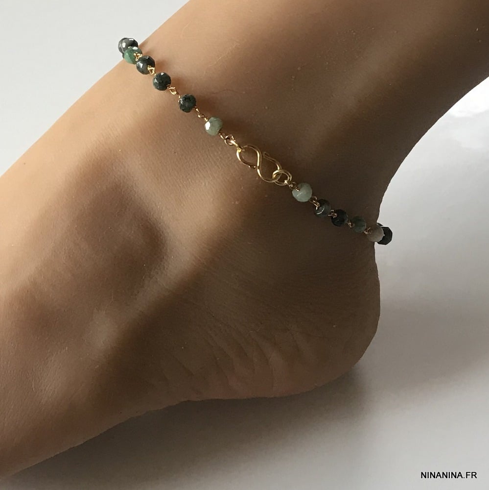 Bracelet de cheville Emeraude brute Infini Plaqué Or – Image 3