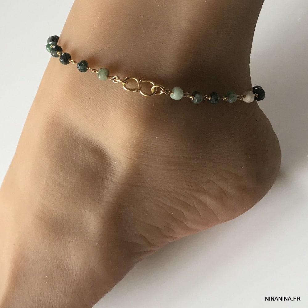 Bracelet de cheville Emeraude brute Infini Plaqué Or – Image 7