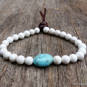 Bracelet homme perle blanche turquoise bleue naturelle
