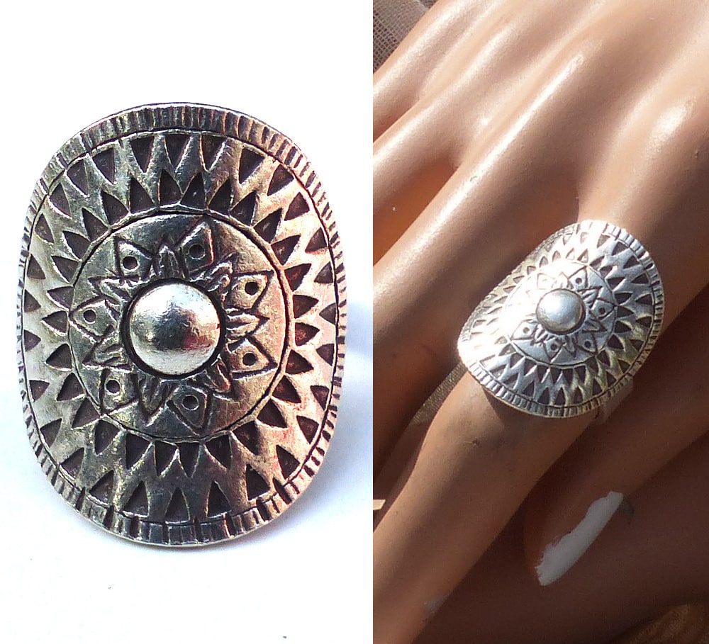 Bague mandala argent large ethnique ajustable – Image 4