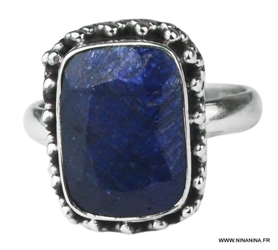 Bague saphir indien rectangle femme Argent 925 Massif – Image 4