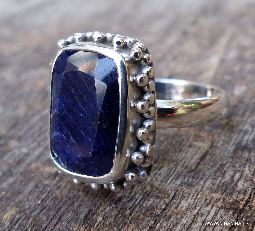 Bague saphir indien rectangle femme Argent 925 Massif – Image 6