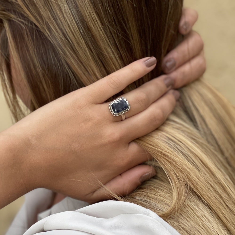 Bague saphir indien rectangle femme Argent 925 Massif – Image 3