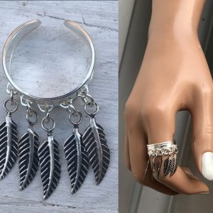 Bague plumes Argent femme style boheme chic réglable