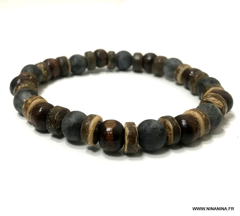 Bracelet Labradorite véritable grise mat et perles bois – Image 4