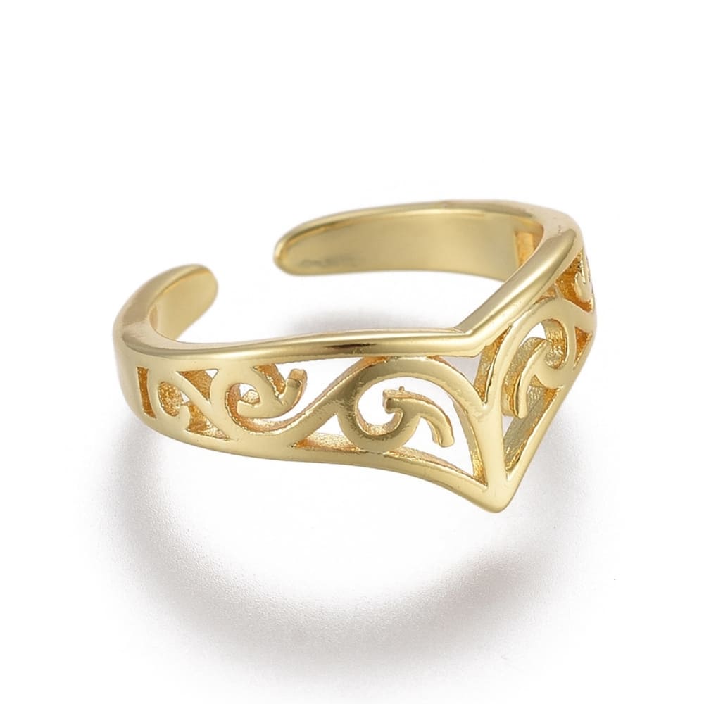 Bague Demi Doigt Or Réglable – Anneau Doré De Phalange Filigrané Forme V – Image 2