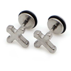 Boucle d&rsquo;oreille croix homme Acier inoxydable argenté