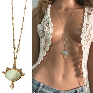 Collier oeil bleu long pendentif protecteur Amazonite