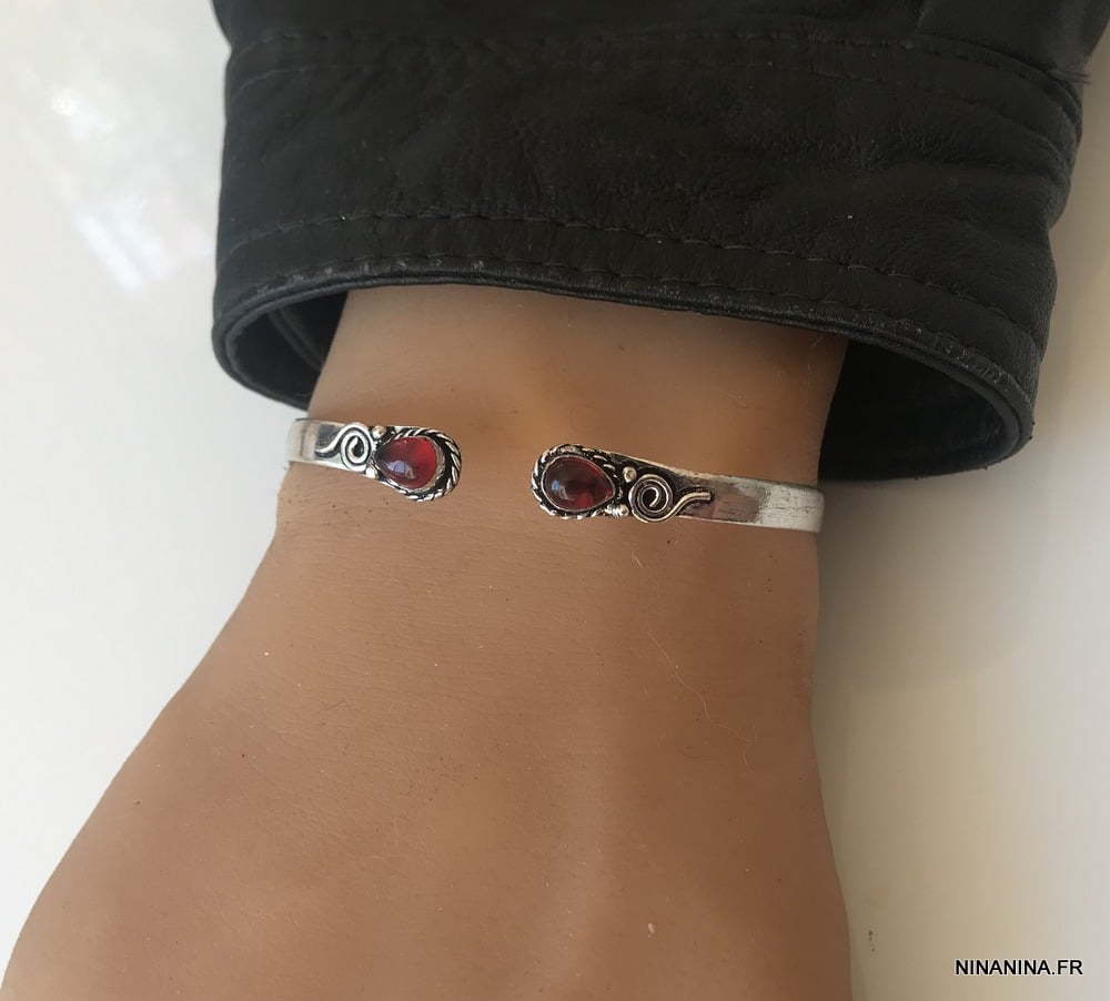 Bracelet jonc pierre semi précieuse Grenat Rouge – Image 4