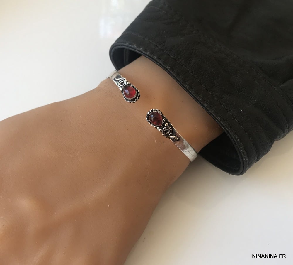 Bracelet jonc pierre semi précieuse Grenat Rouge – Image 6