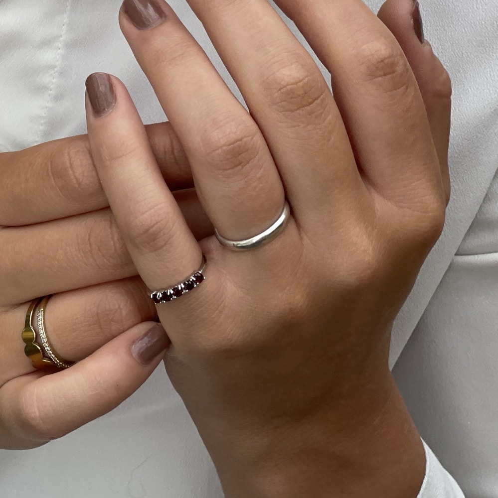 Bague Grenat Rouge Femme 5 Pierres Argent Réglable – Image 5