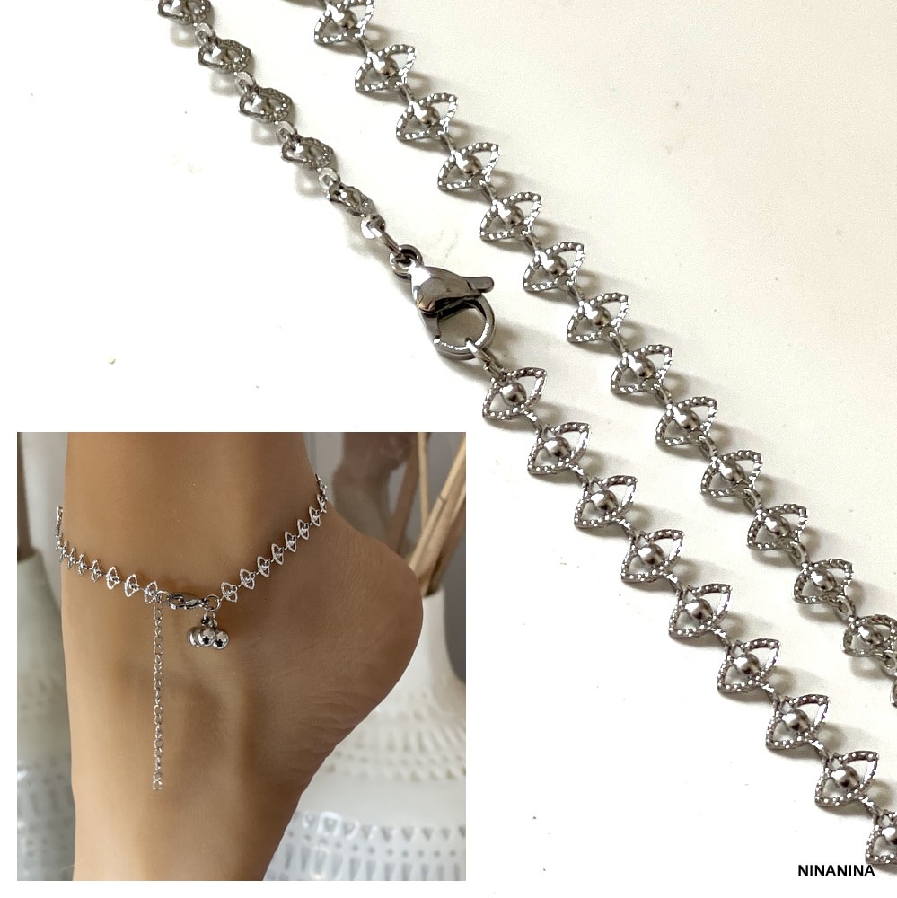 Bracelet de cheville inde Femme acier inoxydable argent – Image 5