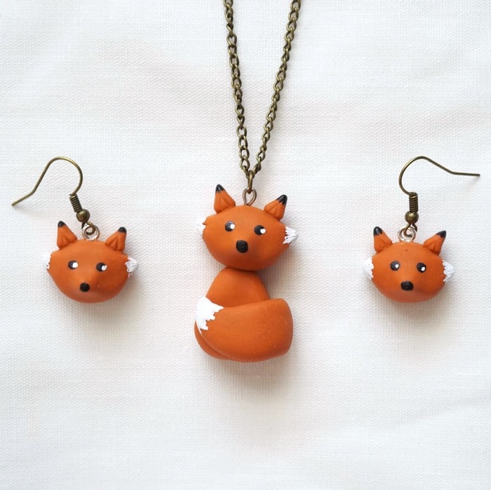 Parure Renard roux – Collier et boucles d’oreilles – Image 2